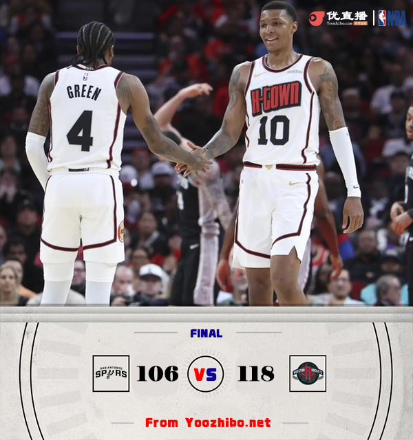 火箭118-106击退马刺 杰伦-格林21+7 阿门25+8+5 福克斯12中3