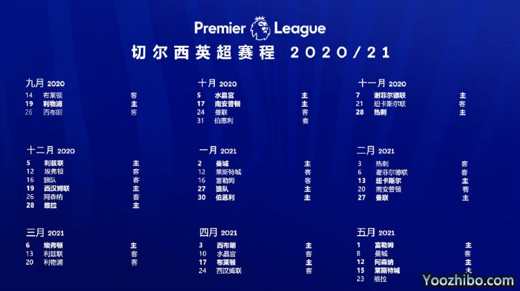 20/21赛季<a href=/gaoqingzuqiu/chelsea/ target=_blank class=infotextkey>切尔西</a>赛程表出炉